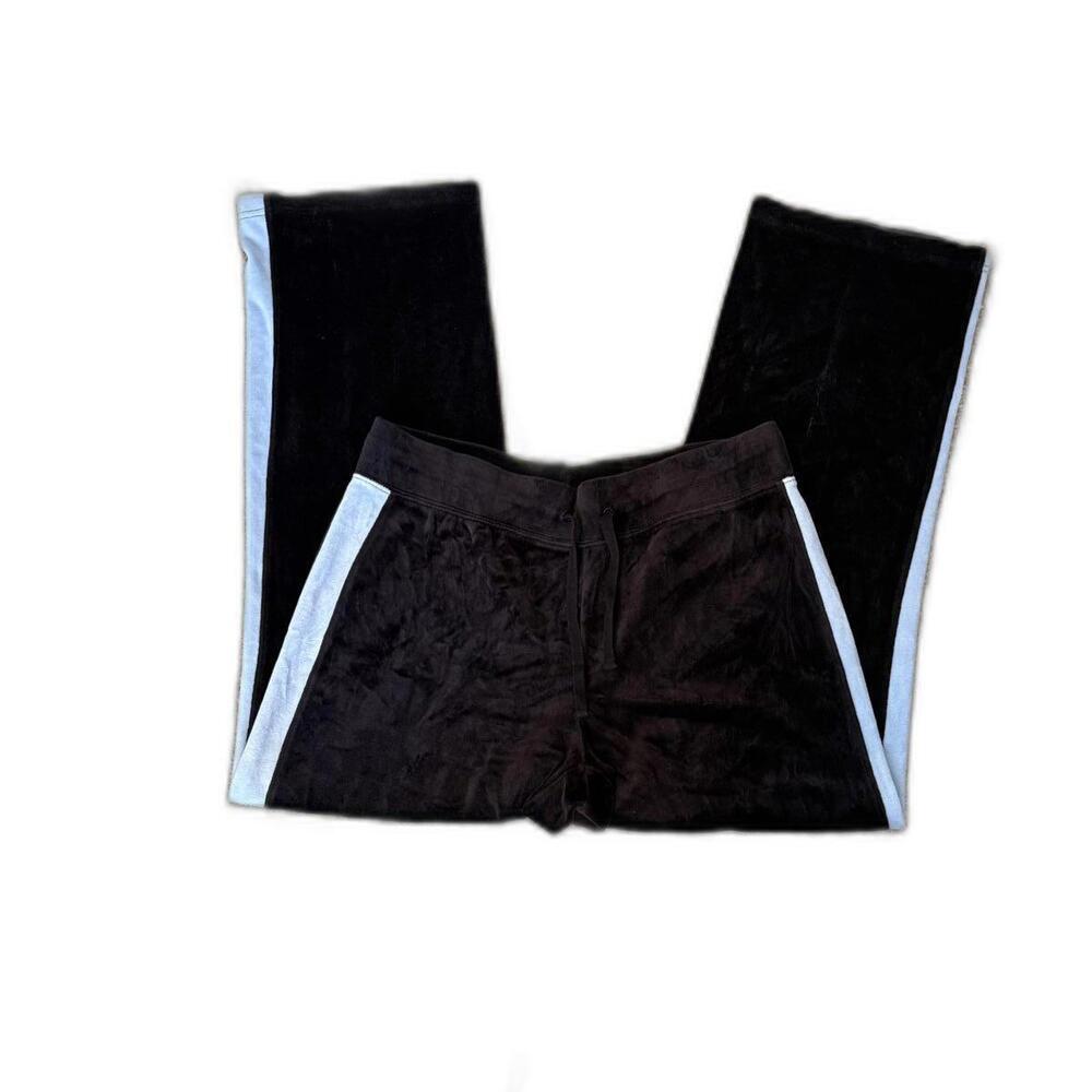Y2K 2000s Black‎ Velour Velvet SweatPants with Baby Blue Trim